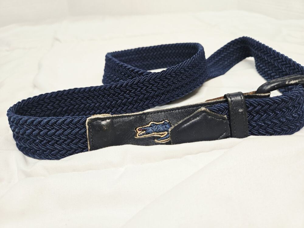 Lacoste Vtg Unisex One Size Blue Leather Tab & Canvas Stretch Belt Retro Y2k